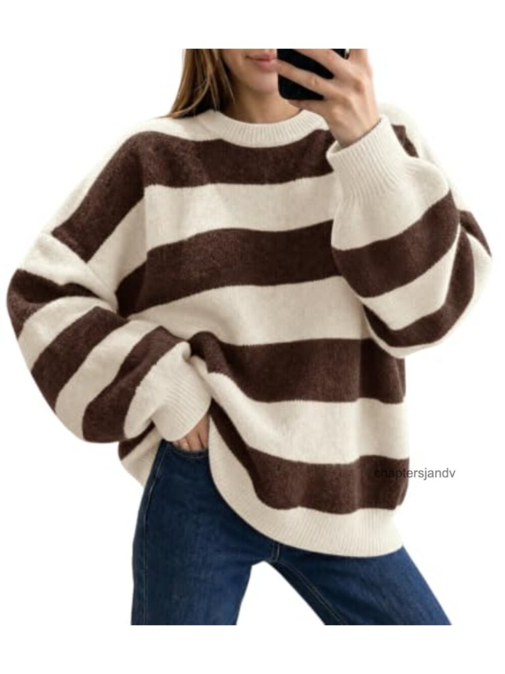 Oversized Striped Color Block Knit Pullover Sweater Lantern Sleeve